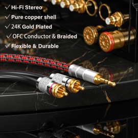 Hagietek RCA to 3.5mm Cable 3.2FT, Aux to RCA Headphone Male to Male Jack Adapter Audiophile Braided Gold Plated Audio Y Cord for Smartphones,Tablets,Speakers,MP3,HDTV and More