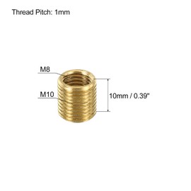 PATIKIL M10 to M8 Fine Thread Adapter Reducer Thread Reducing Nuts Insert, 10 Pack 10mm Threaded Hollow Tube Adapter Brass Coupler Connector Pipe Fitting
