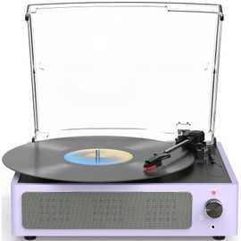 WOCKODER Vinyl Record Players Vintage Turntable with Speakers Belt-Driven Turntables Support 3-Speed, Bluetooth Wireless Playback, Headphone, AUX-in, RCA Line LP Vinyl Players Light Purple