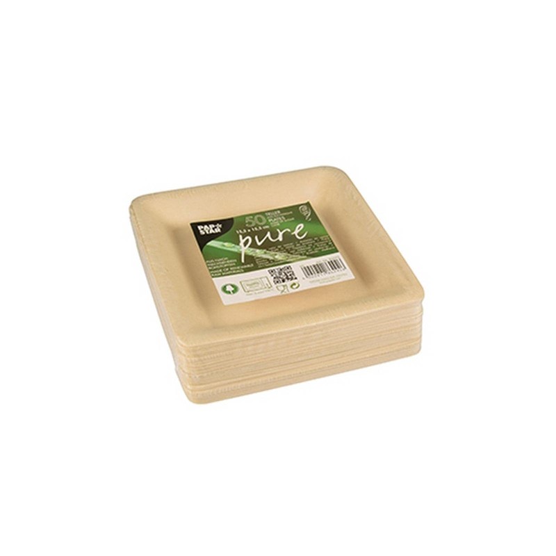 PAPSTAR 86292 Disposable Plates Sugar Cane Plates Square Natural Pure