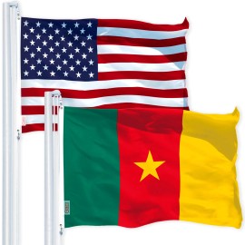 UD_G128 Combo Pack: USA American Flag 3x5 Ft 150D Printed Stars & Cameroon (Cameroonian) Flag 3x5 Ft 150D Printed