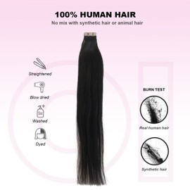 Tape in Hair Extensions Human Hair for Black Women 20pcs 50g/Set 22 Inch Soft Straight Natural Color Tape in Extensions Double Sided Black Hair Extensions Tape ins Remy Human Hair