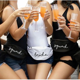 Funky Junque Bride Fanny Pack Belt Bag, Bride Gifts for Bachelorette Party, Waist Bag with Adjustable Strap, 3 Pack: Squad (Black), One Size