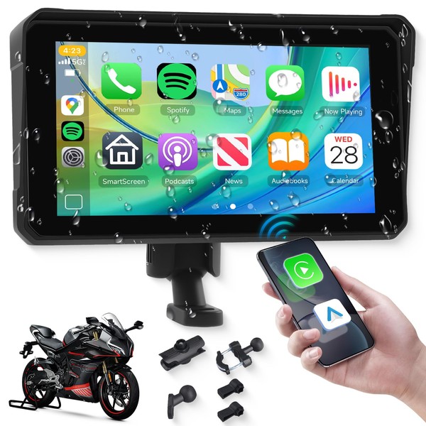 6-inch Motorcycle CarPlay Screen - Wireless CarPlay/Android Auto, IP68 Waterproof