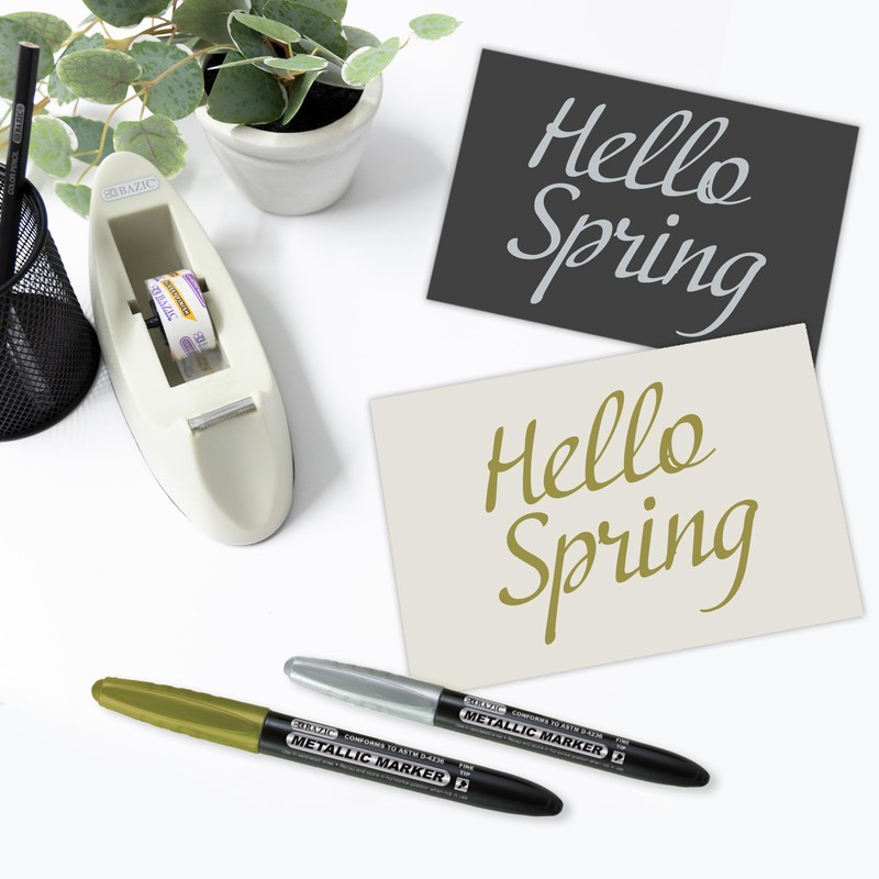 BAZIC Permanent Markers Metallic Silver Gold, Fine Line Sparkle Coloring