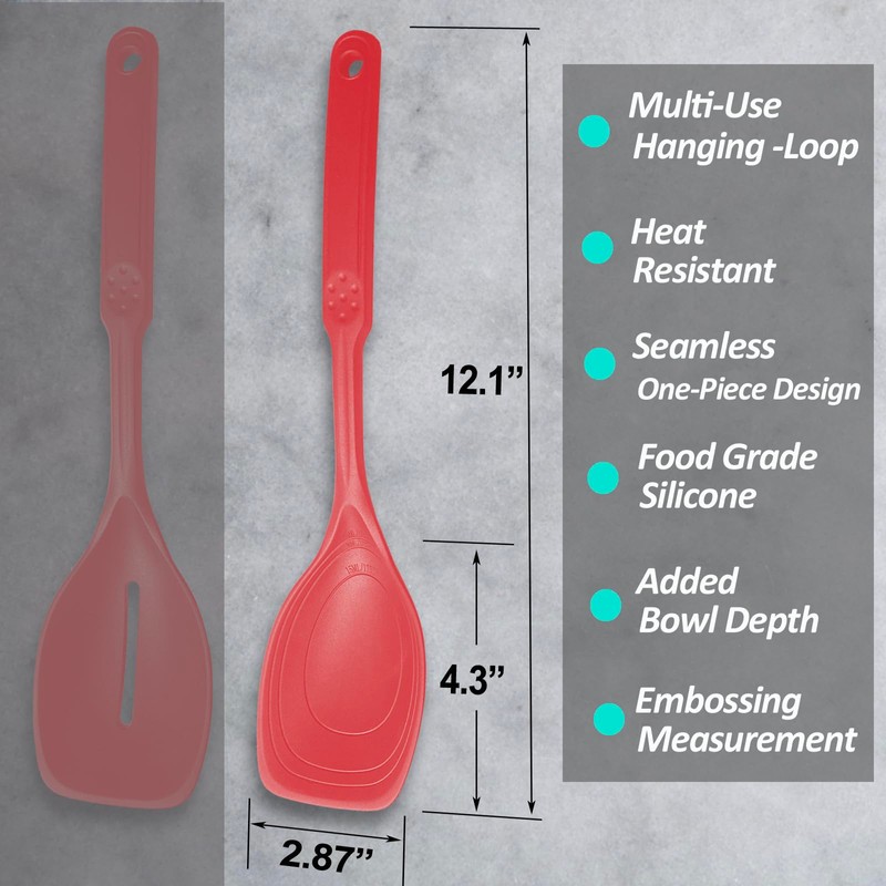 Large Silicone Cooking Spoon, Non-Stick Solid Spoon set with Deep