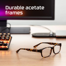 HyperX Spectre 1st Edition - Gaming Eyewear, Blue Light Blocking Glasses, UV Protection, Durable Acetate Frame, Crystal Clear Lenses, Microfiber Pouch, Hardshell Case, Square Eyewear Frame - Black