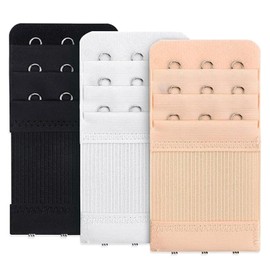 3 Pieces Bra Extenders, 3 Hooks×3 Rows Bra Strap Extension, Comfortable Stretchy Bra Extender Strap for Women, Stainless Steel Hook, 3 Colors (Black, White, Skin)