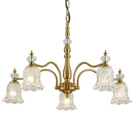 TELAFLY 5 Lights Vintage Gold Chandelier, Elegant Rustic Chandeliers Glass Pendant Light Fixture for Dining Room Kitchen Living Room Bedroom