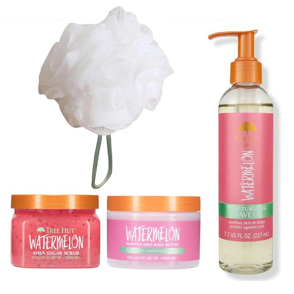 T H Tree Hut Watermelon Body Care Set! Includes Scrub, Shave Oil, Butter and Loofah! Formulated With Real Sugar, Certified Shea Watermelon! Hydrating Exfoliating Scrub! (Watermelon)