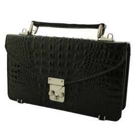 United Om UHP-2221 Second Bag, Men's, Cowhide Leather, Crocodile Embossed Type, Keyed, Shoulder Strap Included, Mini Bag, Black