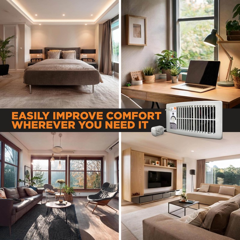 Suncourt Flush Fit Floor/Wall Register Booster Fan — Ultra-Quiet, 5-Speed