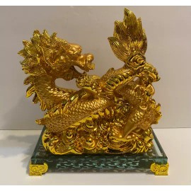 Feng Shui Chinese Dragon Statue with dragon ball on Glass Stand Fgurine Home Dec
