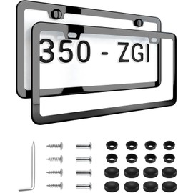Black with Chrome Finish License Plate Frame - Stainless Steel Metal Frame with Screw Caps, 2 Pack (Chrome Black(Mirror Finish))