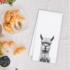 OSLYSOF Funny Alpaca Kitchen Towels, Alpaca Gifts for Women Dish Tea Towels, Black and White Animal Lover Gifts Hand Towel for Kitchen, Coffee Bar Station Decor, 16x24 Inch