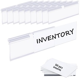 50PCS Basket Bin Labels Clip On,Clear Plastic Wire Shelf Price Tags,Labels for Storage Bins,Merchandise Sign Display Holder,50PCS Paper Inserts Included(Size:3.94x1.57inch/10x4cm)