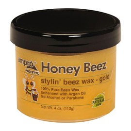 Ampro Pro Styl Beez Wax - Softens Your Hair and Provides Strong Hold - Infused with Argan Oil to Smooth and Condition Tresses - Creates Sleek Looks When Locking, Curling, and Braiding - Gold - 4 oz
