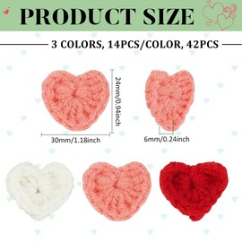 FINGERINSPIRE 42 Pcs Crochet Heart Applique 3 Colors Knitting Wool Yarn Heart Patches Handmade Knitting Heart Shape Ornament Accessories for DIY Costume, Hat, Bag, Earrings or Hair Tie Accessories