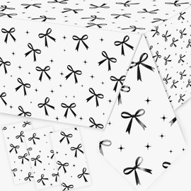 GREHUMOR 3 Pack Black Bow Tablecloth Coquette White Black Bow Theme Party Decorations Disposable Rectangle Waterproof Table Cover for Women Girls Bachelorette Birthday Party Supplies Decor