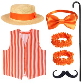 Kyson 6 Pieces Barbershop Quartet Costume-Carnival Barker Costume-Vintage Circus Costume-1920s Roaring Costume for Adult (Orange)