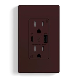ELEGRP USB Wall Outlet, USB A & C Ports, 15 Amp Duplex Tamper Resistant Receptacle Plug NEMA 5-15R, Wall Plate Included, UL Listed, Matte Brown