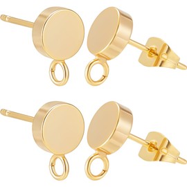 Beebeecraft 1 Box 20Pcs 7mm Real 18K Gold Plated Flat Round Earring Posts Brass Earring Studs Small Dot Disc Post with Loop and Butterfly Earring Backs Stud Earring Findings for Jewelry Making DIY