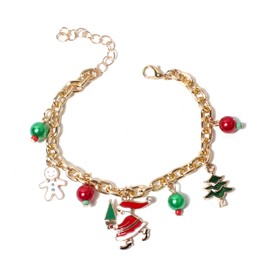 IMINI Santa Charm Bracelet for Women and Girls, Snowflake, Snowman, Gingerbread Man, Red Green Ball, Gold Chain, Adjustable Link Bracelets, Dainty Christmas Ornaments, Gifts, Metal, New