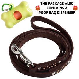 ADITYNA - Premium Leather Dog Leash - 6 ft, Heavy-Duty, Soft & Strong for Small/Medium Dogs - Perfect for Walking, Training, Hiking, and Running (Medium: 6 ft x 5/8", Brown)