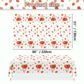 Strawberry Tablecloths, Sweet One Rectangular Strawberry Tablecloths, Strawberry Tablecloths, Birthday Party Supplies for Kids Girls, Birthday, Baby Shower, Summer, Fruit Party, 130 x 220 cm, Pack of