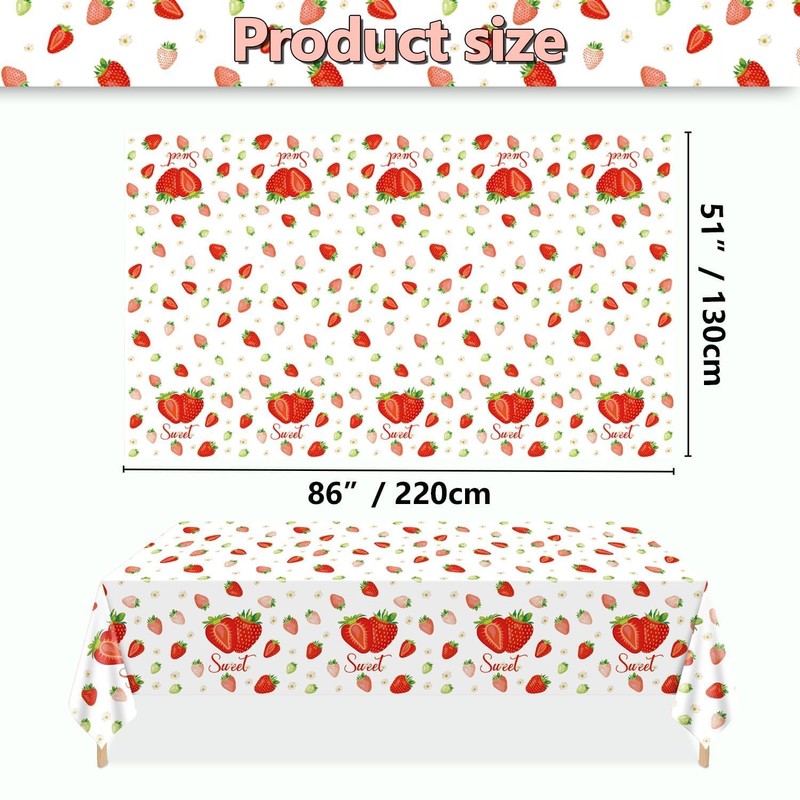Strawberry Tablecloths, Sweet One Rectangular Strawberry Tablecloths, Strawberry Tablecloths, Birthday