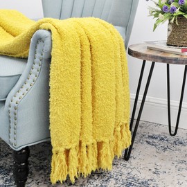 BYTIDE Fluffy Throw Blankets Couch Cover Throw with Fringe Tassels, Plush Fuzzy Furry Soft Cozy Lightweight Throw for Couch Sofa Bed Chair Home Decor, 50" x 60", Sunshine Yellow