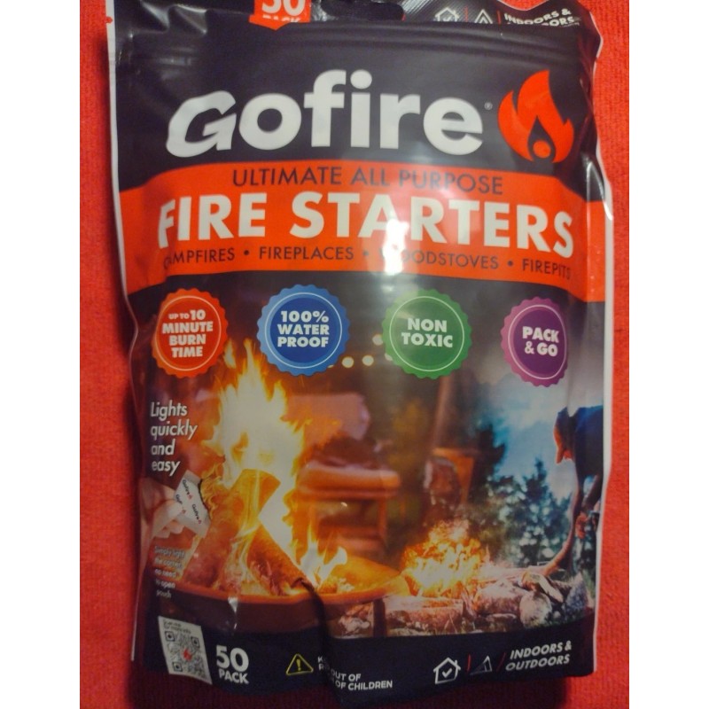 Gofire 50pc FIRE STARTERS Camping Hiking Backpacking Campfire Fireplace Grill