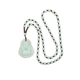 Laughing Buddha Pendant Necklace Green Black Imitation Jade Buddha Guanyin Crystal Beaded Rope Chain Gemstone Lucky Amulet Jewelry for Women Men-Light Green Buddha