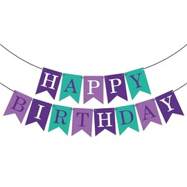 BIEUFBJI Purple Happy Birthday Banner Sign Happy Birthday Bunting Banner Purple Birthday Garland Purple Birthday Party Decorations & Decor for Kids Girl Woman Birthday Tea Party Decorations