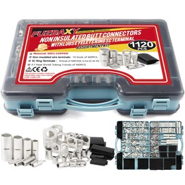 Fuzbaxy 1120PCS Non Insulated Butt Connectors BN0.5-BN60, Battery Cable Ends Connectors SC Heavy Duty Wire Lugs,Heat Shrink Tubing Assortment Kit-Silver