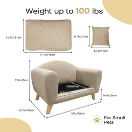 DAWNYIELD Dog Sofa Bed for Small Dogs, Supportive Foam Dog Couch with Washable Cushion and Anti-Skid Pads, Soft Pet Sofa for Cats, Modern Pet Couch with Low Back, Puppy Bed & Chair, Light Grey