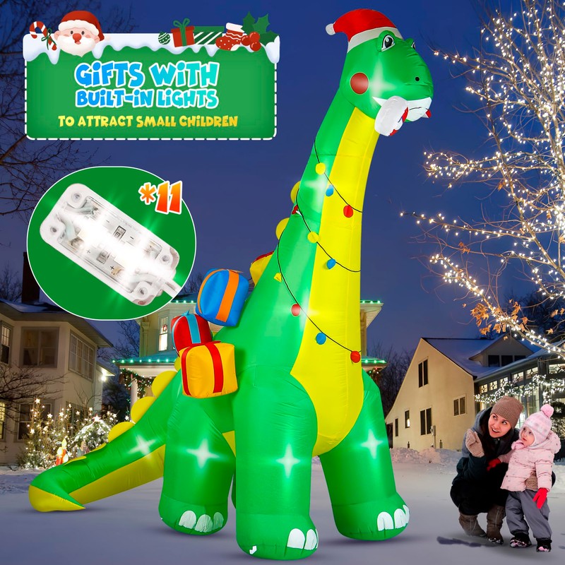 Calmbee 10 FT Christmas Inflatables Decoration, Giant Movable-Head Dinosaur with