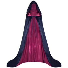 Black and Wine Velvet Cloak with Hood Adult, Invisibility Cloak for Little Red Riding Hood Cosplay(Large)