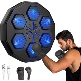 Smart Music Boxing Machine Wall-Mounted Punch Trainer with 9 Modes & Speeds, Bluetooth Music Sync, Gloves & USB Perfect for Home Gyms, Fitness Enthusiasts, and Professional Training (Black)