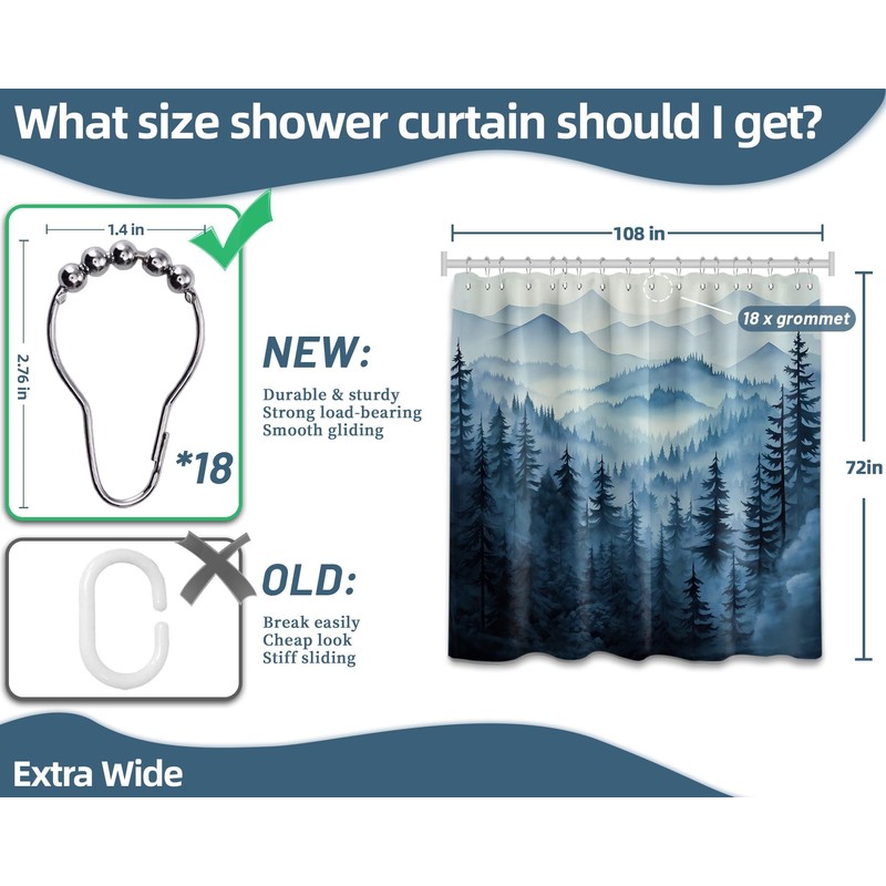 QGHOT Navy Blue Forest Shower Curtain Dark Blue Mountain Nature
