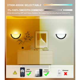 CLOUDY BAY 12-inch CRI90+15W 3000K/4000K/5000K Color Temperature Adjustable Dimmable LED Wall Sconce, ETL Listed LED Half Moon Wall Fixture, Brushed Nickel