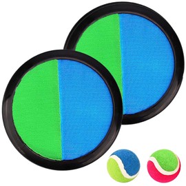 Velcro Ball Game Velcro Ball Set with 2 Blue Catch Discs 2 Velcro Balls Ball Games Velcro Game for Outdoor Children from 3 4 5 6 Years – Throw Games and Catch Game Beach Games Children for Garden,