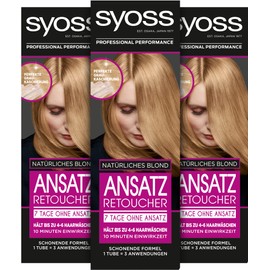 Syoss Root Retoucher Natural Blonde Level 1 (3 x 60 ml), Semi-Permanent Root Colour for 7 Days without Roots, Hair Colour for Quick and Easy Roots Treatment