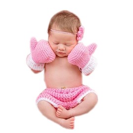 Coberllus Newborn Monthly Baby Photo Props Boxing Champion Gloves with Pants Set for Boys Girls Photography (Pink)