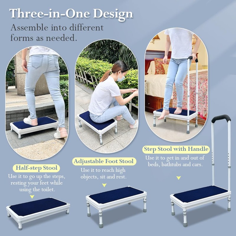 Bedside Steps for High Beds Step Stool with Handle for