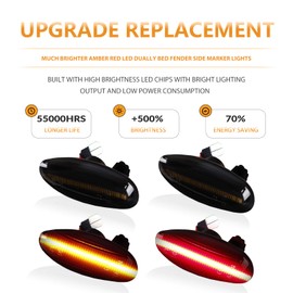 DERMOKA LED Dually Bed Fender Side Marker Lights For 2001-2014 Chevy Silverado GMC Sierra 2500HD 3500HD Smoked Len (Amber Red)