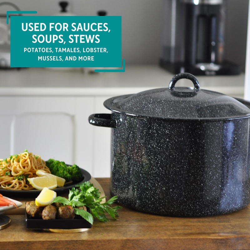 MIRRO 7.75 Qt Enamel Stock Pot for Canning, Black