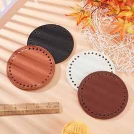 PH PandaHall 4 Colors Bag Bottom Base Pad, 4.7" Round Crochet Bag Bottom PU Leather Bag Base with Holes Crochet Bags Nail Bottom for Crochet Handbag Purse Shoulder Crossbody Bag Knitting, 4PCS/Set