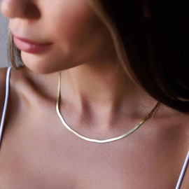 Cimenexe Bohemian Snake Bone Necklace Choker Gold Snake Chain Necklace Flat Snake Choker Necklace Minimal Clavicle Necklace Jewelry for Women and Girls