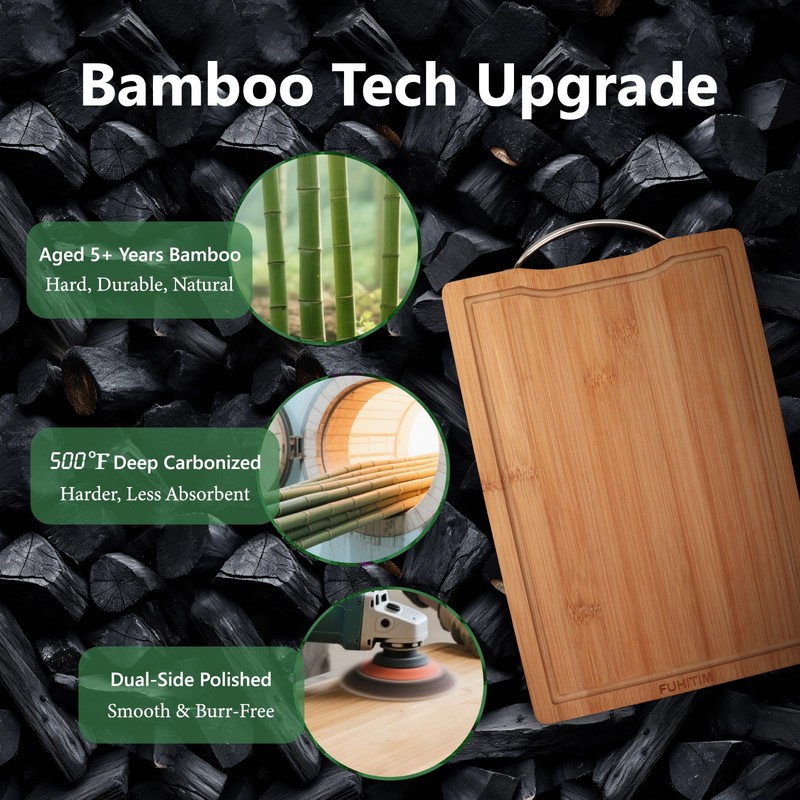 Bamboo Cutting Board, Wooden Cutting Boards for Kitchen with Double